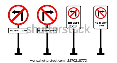 One way road sign with no turn left and no turn right symbol background various style for education purpose clip art. Roadsign for kids in school learning vector illustration. Traffic symbol guidance