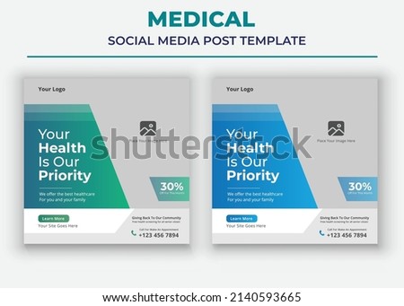 Your Health is our Priority poster, Medical Social Media Post and Flyer Template, Modern Healthcare Social Media Template Design