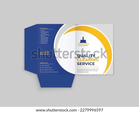 Cleaning Service Business Presentation folder for files, design. The layout is for posting information about the company, photo, text. Modern geometric style. Modern Presentation Folder Design.