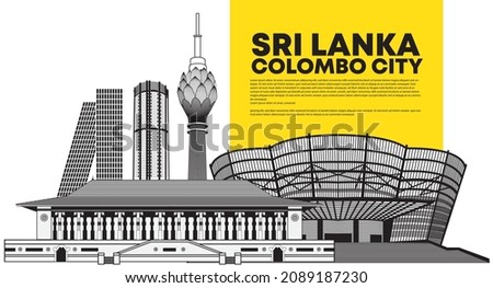 Sri Lanka, Colombo city. Line drawing vector illustration. 