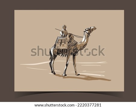 camel in desert drawing vector illustration Art.