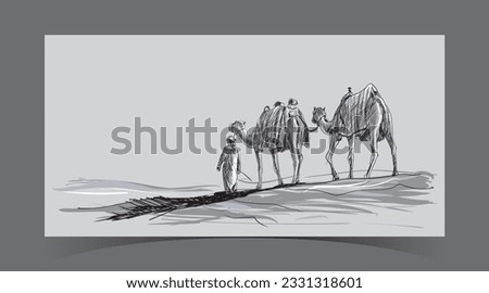 Desert in Camel illustration art Vector.