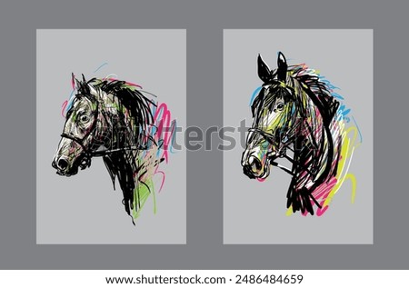 Freehand drawn horse head silhouette vector illustration art.