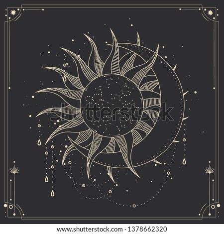 Vector illustration set of moon phases. Different stages of moonlight activity in vintage engraving style