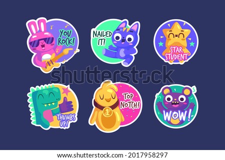 Job and great job stickers logo. School reward, encouragement sign, stamp. Student icon. Success, congrats, excellent work label. Awesome homework, well done. Educational kids design. Vector art. 