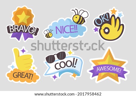 Job and great job stickers logo. School reward, encouragement sign, stamp. Student icon. Success, congrats, excellent work label. Awesome homework, well done. Educational kids design. Vector art. 