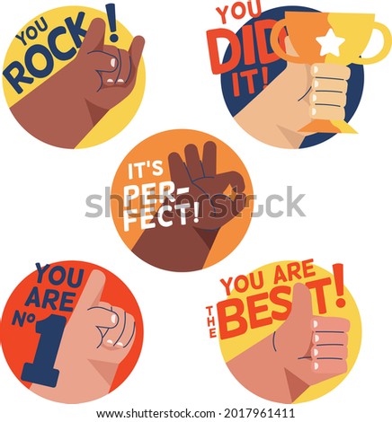 Job and great job stickers logo. School reward, encouragement sign, stamp. Student icon. Success, congrats, excellent work label. Awesome homework, well done. Educational kids design. Vector art. 