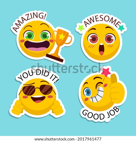 Job and great job stickers logo. School reward, encouragement sign, stamp. Student icon. Success, congrats, excellent work label. Awesome homework, well done. Educational kids design. Vector art. 