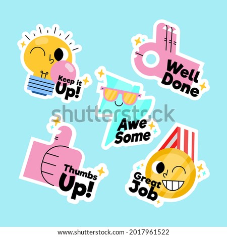 Job and great job stickers logo. School reward, encouragement sign, stamp. Student icon. Success, congrats, excellent work label. Awesome homework, well done. Educational kids design. Vector art. 