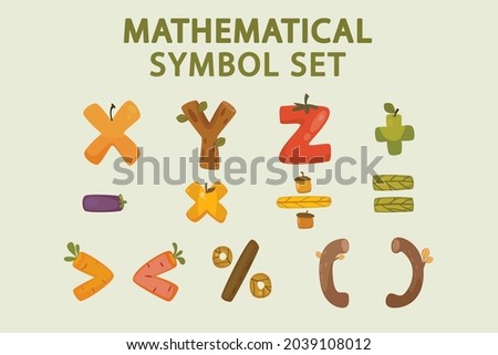 Mathematical symbols. Child comic numbers. Kids funny math characters. Preschool, school mathematics education. Cute numbers. Learning mathematical symbols cartoon elements set. Vector illustration
