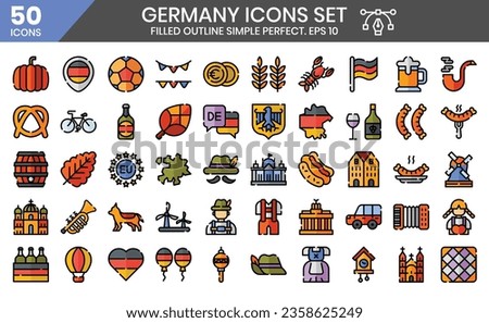 Germany (filled outline) icons set. The element collections can be used in social media posts, web design, app design, and more.