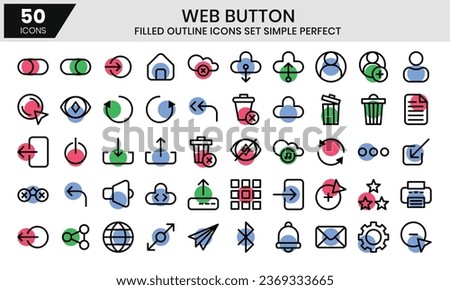 Web button filled outline icons set, miscellaneous collection.
