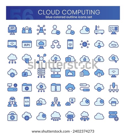 Cloud computing Icons Bundle. Blue colored outline icons style. Vector illustration