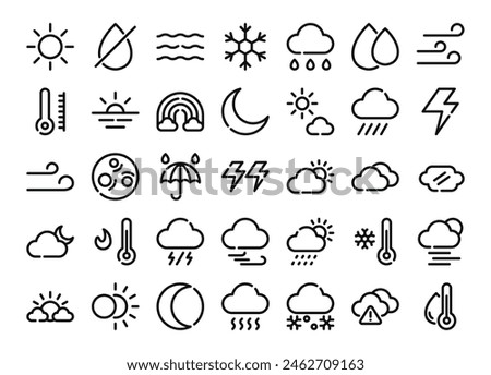 Weather outline icons set. The collection includes in business, UI UX, social media and website.