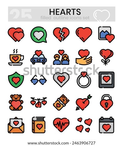 Hearts filled outline icons set . Vector illustration 
