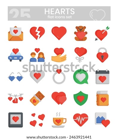 Hearts flat icons set . Vector illustration 