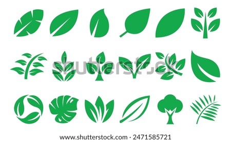 Flat green leaves collection.Vector illustration