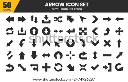 Arrow pointer vector icons in a glyph style. Perfect for web design, user interfaces, and navigation purposes.