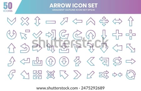 Arrow pointer vector icons in a gradient outline. Perfect for web design, user interfaces, and navigation purposes.
