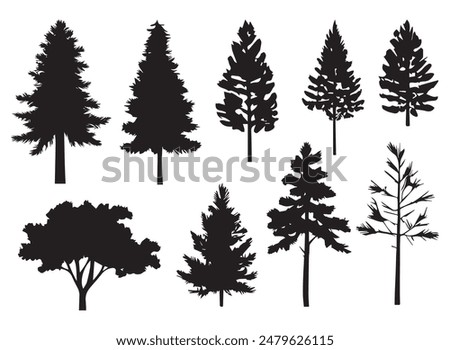 A collection trees silhouettes .Vector illustrations.