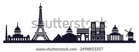 Silhouette Paris skyline. Travel Paris famous landmarks. Business and tourism concept for presentation, banner, web site