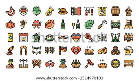 Oktoberfest icons set ,filled outline icons set.Vector illustration