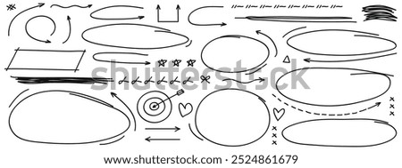 Hand drawing doodle style collection of arrows, circles and shape collection.Vector illustration