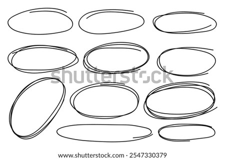 Hand drawn scribble doodle style collection of oval collection.Vector illustration