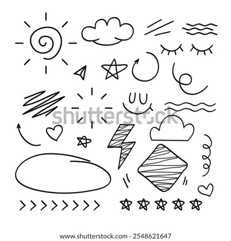 Hand drawn doodle style collection isolated on white background .Hand drawn vector illustration