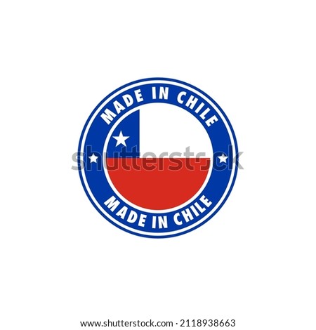 Made in Chile round label icon. stamp, sign, sticker, badge, symbol, emblem, logo print with red blue flag. Vector illustration EPS 10.