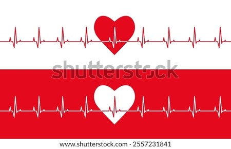 Heart and heartbeat line. Pulse, rhythm and cardiogram graph as healthy life signal.