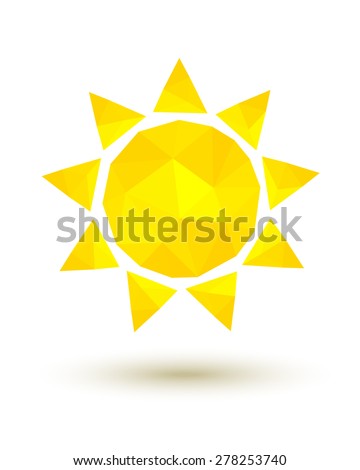 Yellow low poly sun as summer symbol