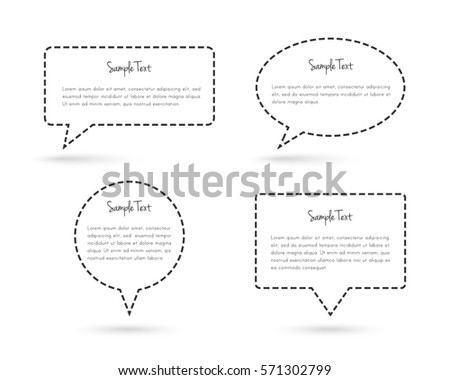 Speech bubbles with geometric shapes made of dotted dashed line