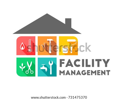 Facility management concept with building and working tools in flat design Stockfoto © 