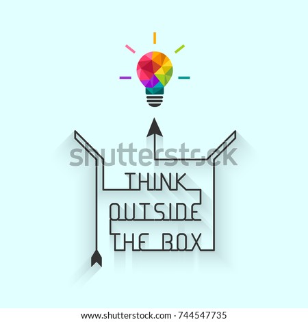 Think outside the box concept with saying and colorful lightbulb