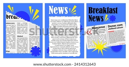 Retro collage from newspaper clippings. Torn newspaper with geometric elements. Morning news, newspaper. A set of collages for banners, postcards, etc. Vector illustration.