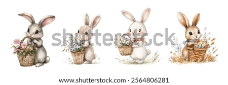 Similar – Image, Stock Photo Easter bunny with a basket of eggs surrounded by red tulips