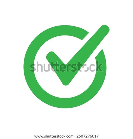 Check mark with circle on white background 