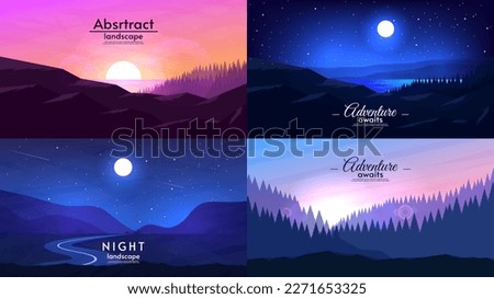  Set of banners, flat style landscape. Vector illustration. Design for banner, postcard, banner, cover. 