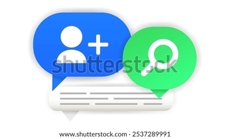 Vector illustration. Chat bubble icon. Chat, message, chatting, adding friend, search icon.