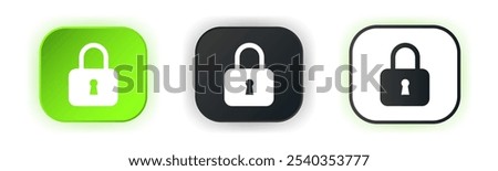 Lock closed icon set. Design for app icons. Button template. Vector illustration.  