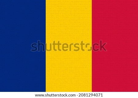 Romania  flag. RO patriotism banner. Romania  national symbol. State logo of capital  Bucharest . Nation independence day ROU. Flag with craquelure texture. 2D Image Stok fotoğraf © 