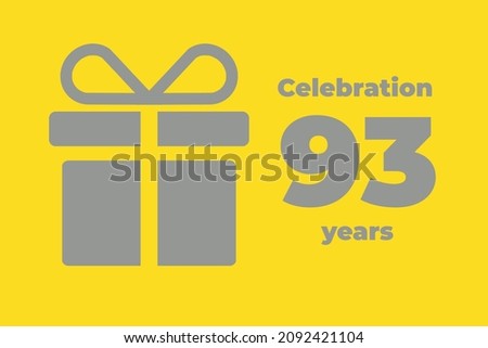 93 th Anniversary. Happy 93th birthday. Celebration 93 years. Yellow greeting card. Postcard for YY years. Baner with a silhouette of a gift.  ninety-three  anniversary logo