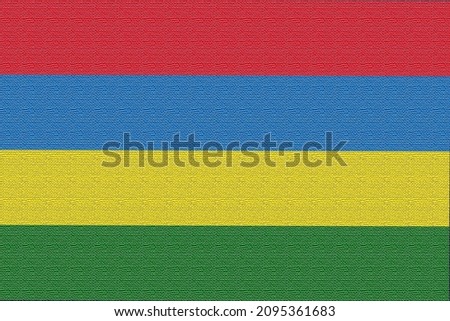 Mauritius  flag. MU national goverment logo. State banner of capital of  Port Louis . Mauritius  patriotism symbol. Nation independence MUS. Flag with filter texturization. 2D Image Zdjęcia stock © 