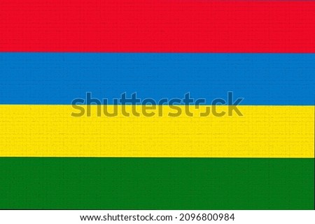 Mauritius  flag. MU patriotism banner. Mauritius  national symbol. State logo of capital  Port Louis . Nation independence day MUS. Flag with craquelure texture. 2D Image Zdjęcia stock © 