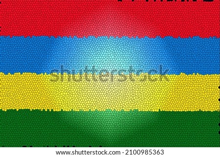 Mauritius  flag. MU national banner. Mauritius  patriotism symbol. State banner of capital of  Port Louis . Nation independence logo MUS. Flag with stained glass texture effect. 2D Image Zdjęcia stock © 