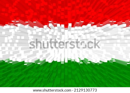 Flag of Hungary . HU patriotism banner. Hungary  national symbol. State banner of capital  Budapest . Nation independence day HUN. Flag with effect of extrusion, growing blocks. 3D Image Stok fotoğraf © 