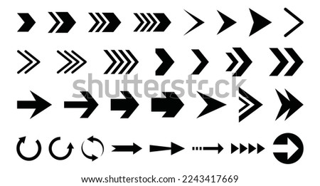 Arrows Bold black set icons. Arrow icon. Arrow vector collection. Arrow. Cursor. Modern simple arrows. black arrows isolated on white background. Collection different arrows sign Vector illustration.