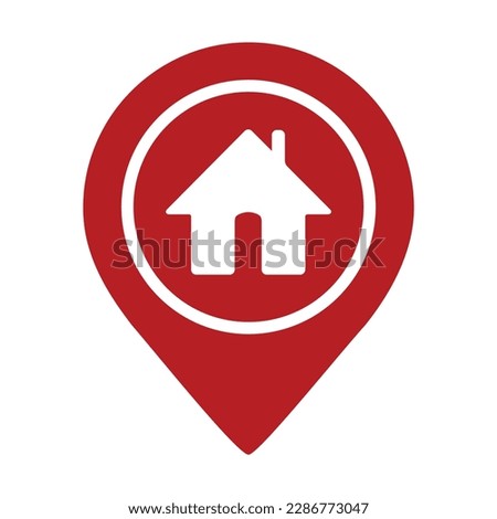 Home location icon,  real estate concept, White background, House symbol with location pin icon on earth and green grass in real estate sale or property investment concept.