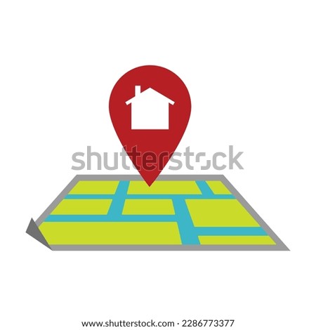 House location icon,  real estate concept, White background, House symbol with location pin icon on earth and green grass in real estate sale or property investment concept.